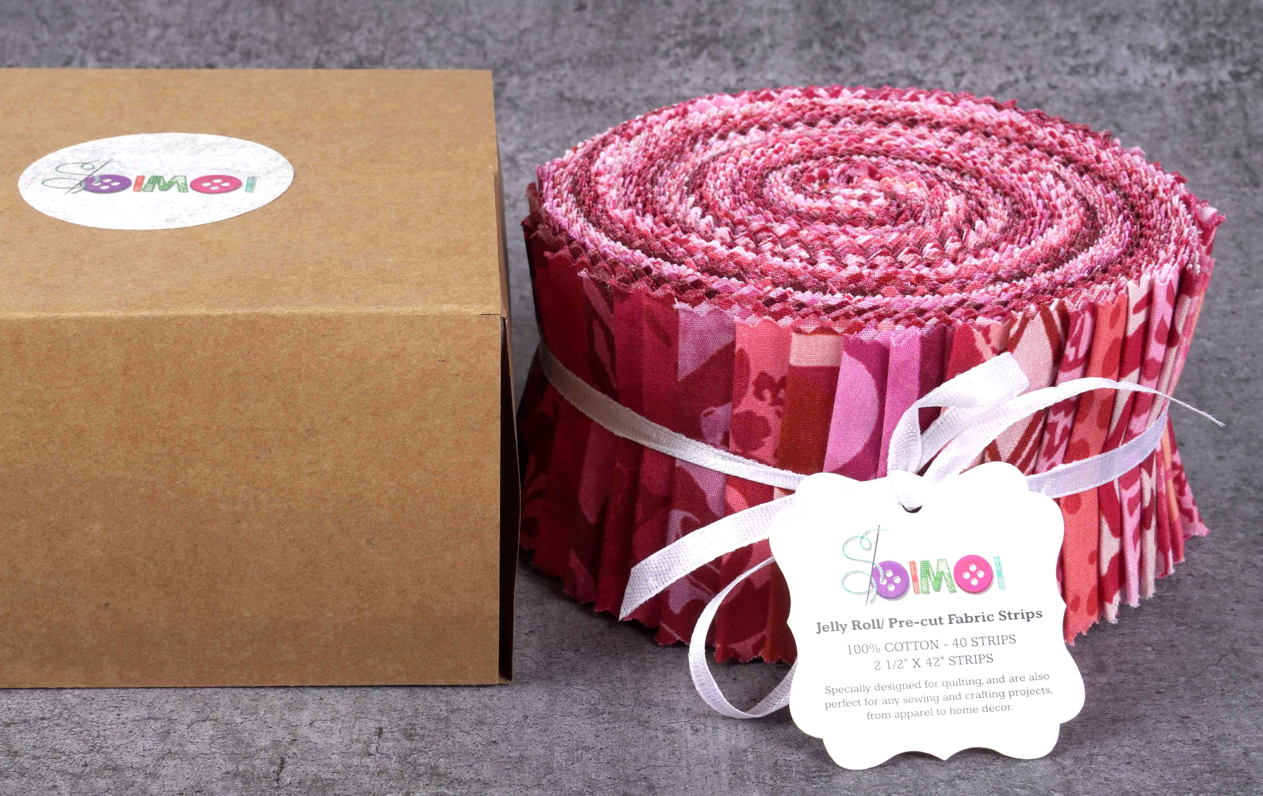 Soimoi 40Pcs Batik Print Cotton Precut Fabrics For Quilting Craft Strips 2.5x42inches Jelly Roll - Pink