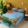 thumbnail image 3 of Ambesonne Paris Fitted & Top Sheet Set with Shams, Autumn Eiffel Tower Painting, Blue and Vermilion, 3 of 7