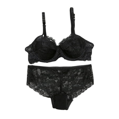 QIJUNTUO Women s Underwire Lace Bra & Brief Set  Adjustable Straps Breathable Comfort Lingerie for Everyday & Special Occasions