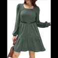 thumbnail image 3 of Vestido Estilo Babydoll Informal de Otoño con Cuello Cuadrado y Larga para Mujer. Verde M, 3 of 7