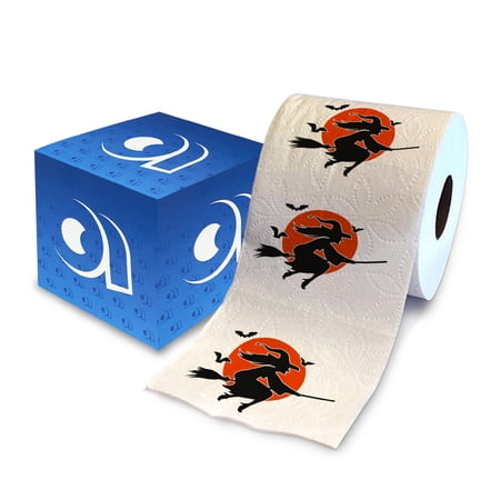 Printed TP Halloween Witch & Moon Printed Toilet Paper Gag Gift – Scary Toilet Paper Roll for Surprise Prank Funny Novelty Gift for Spooky Haunted House Party Halloween Decoration – 500 Sheet