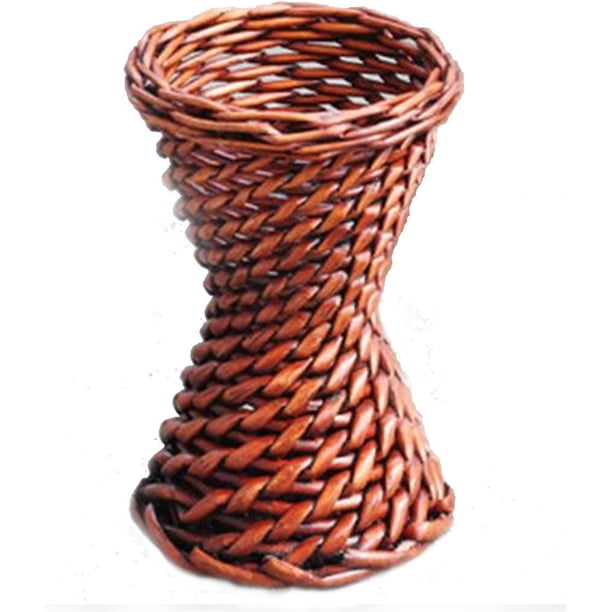 Cesta hecha a mano pura Mimbre Jarrones de ratán macetas Decoración del hogar Decoraciones Arreglo floral Cesta de flores Marrón Cintura pequeña Marrón Cilíndrico Jormftte ZJWJ477-2