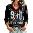 thumbnail image 3 of Womens 9/11 25th Anniversary Shirt 3/4 Sleeve Patriotic T Shirts | Never Forget 911 Memorial Shirt,Loose V-Neck Graphic T-Shirt,Printed American Flag T-shirt,Casual Tee Tops, M, 3 of 6