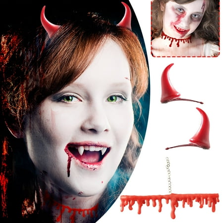 

Halloween Decorations Savings! CWCWFHZH Halloween Devil Horns Blood Necklace Prop Performance Combo Set Two Piece Set