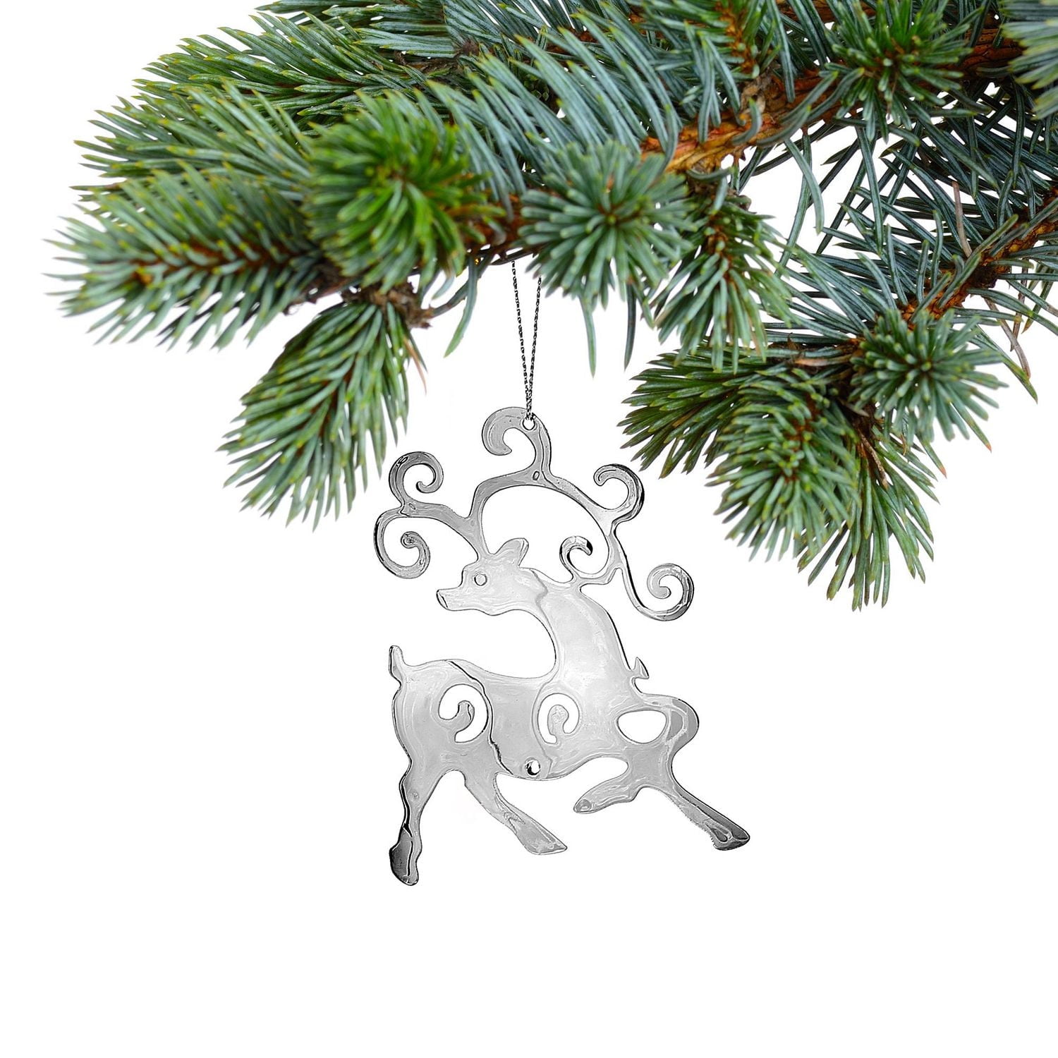 Christmas Flat Silver Metal Ornament Reindeer - Set of 12