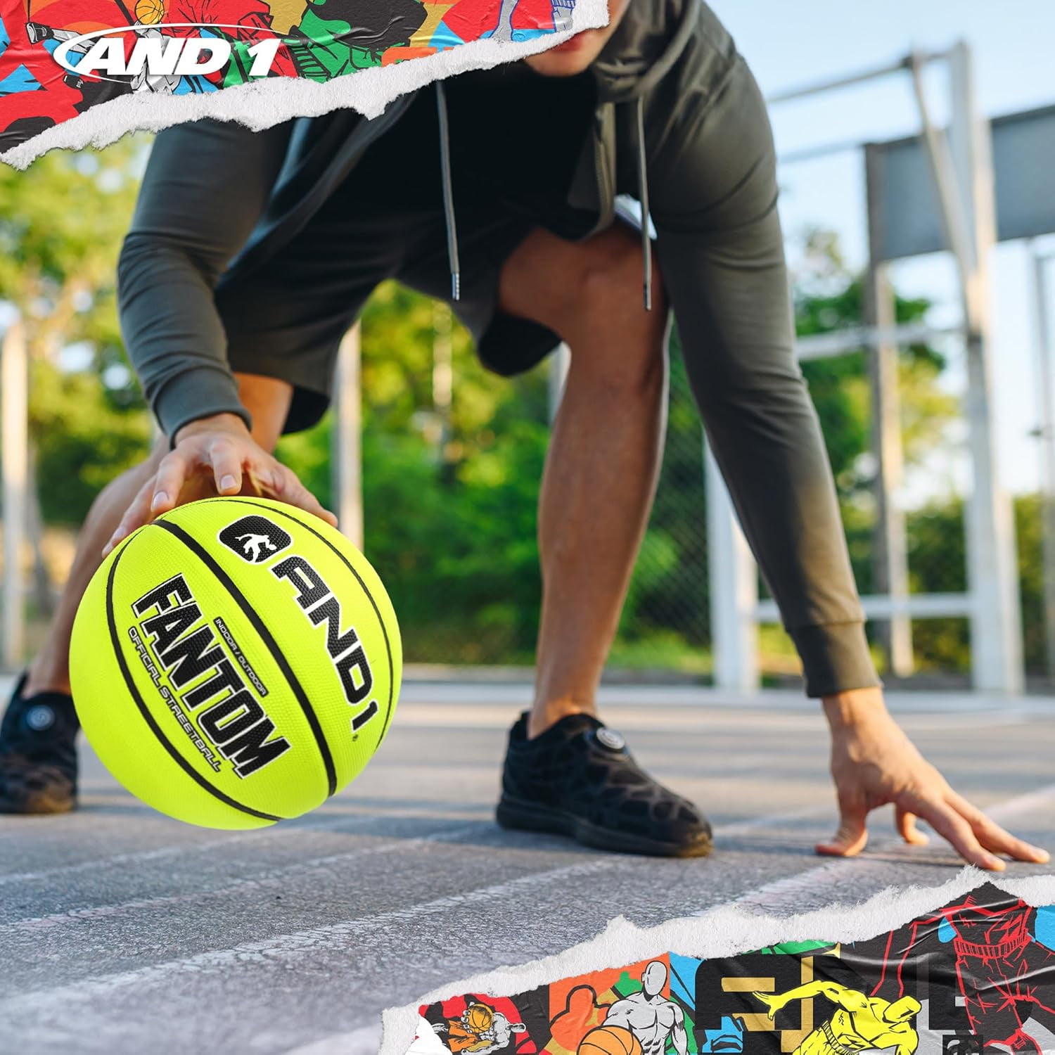 AND1 Fantom Rubber Basketball: Official Regulation Size 7 (29.5 inches), Deep Channel Construction, Indoor/Outdoor Use