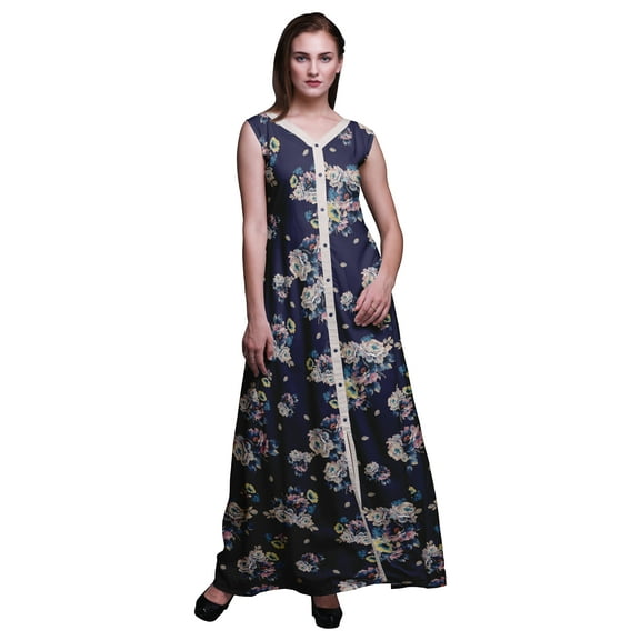 Bimba Floral Ladies Printed Front Slit Sleeveless Maxi Summer Long CasualÂ Dress-X-Small