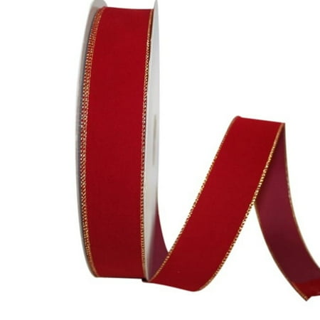 UPC: 0840108863950 | Jam Paper Velvet Ribbon  1 1/2 Inches X 50 Yards  Scarlet & Gold & Gold  1/Pack