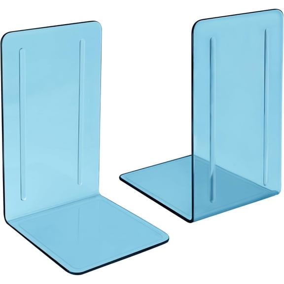 Acrimet Bookends 1 Pair, Clear Plastic Bookends for Shelves or Desktop, Book Holder for Home, Office, Library, School (Clear Blue Color)