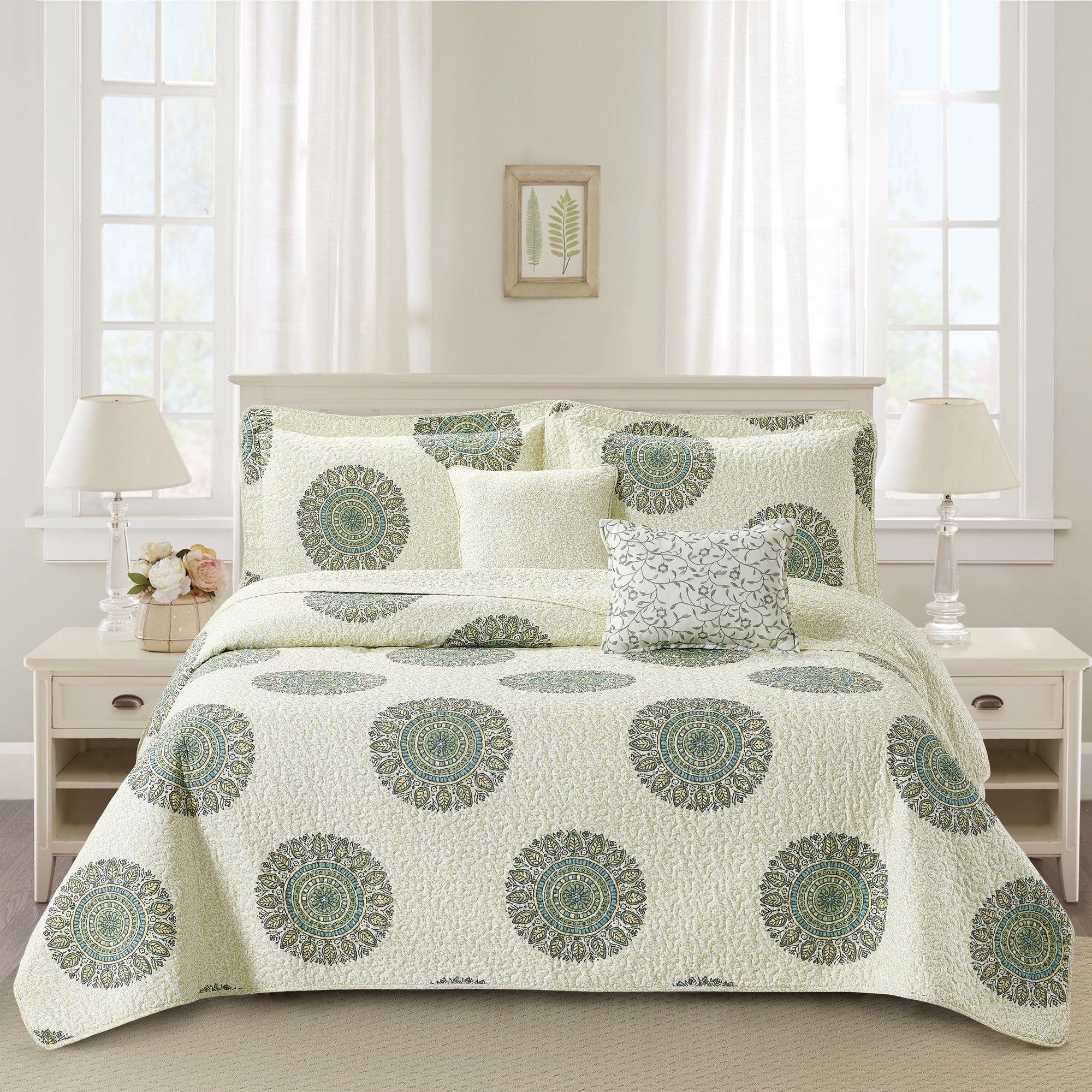 Home Soft Things 5 Piece Printed Microfiber Quilts Set - Encore-Queen (90" x 90")