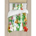 thumbnail image 3 of Watercolor Flower Queen Size Duvet Cover Set, Tropical Christmas Bouquet Tropical Hibiscus Blossoms Leaf Butterfly, Decorative 3 Piece Bedding Set with 2 Pillow Shams, Multicolor, by Ambesonne, 3 of 3