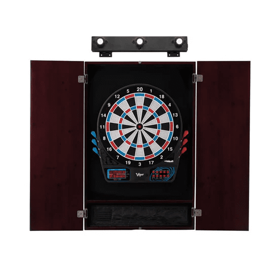 Viper 777 Electronic Dartboard, Metropolitan Mahogany Cabinet & Shadow Buster Dartboard Lights