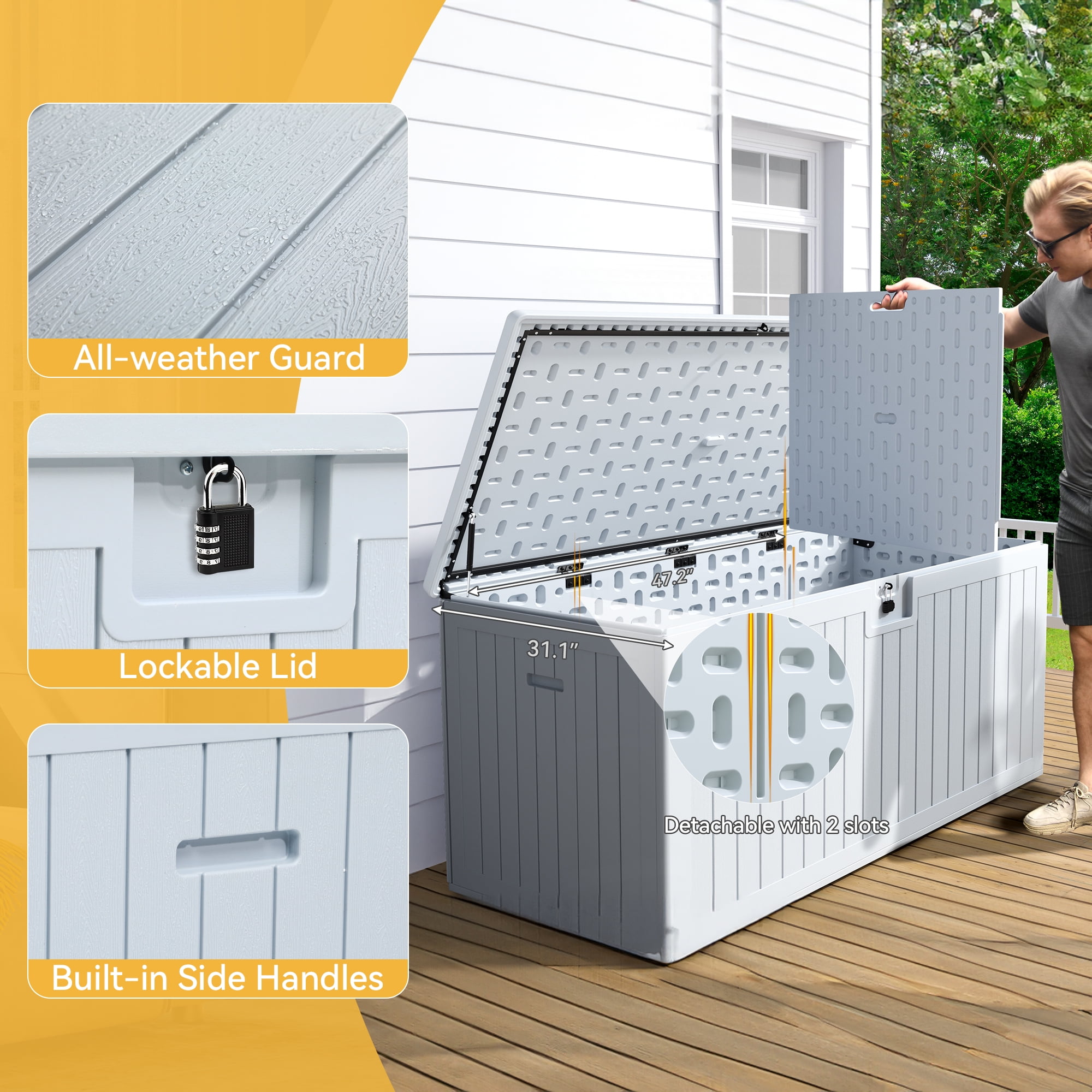 Dextrus Outdoor Waterproof 230 Gallon Resin Deck Box, Grayish-White