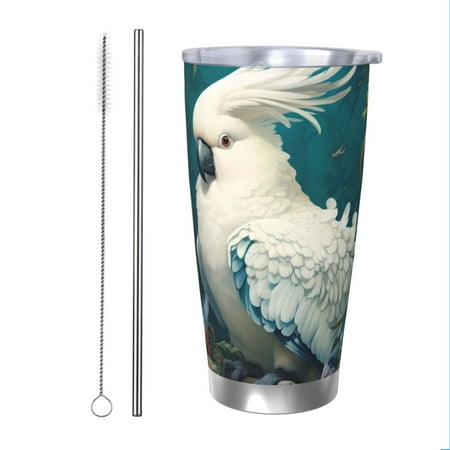 

Vsdgher Tropical Parrot Floral Artwork 20 Oz Stainless Steel Vacuum Insulated Travel Mug Coffee Cup for Home Office Outdoor Works Great for Ice Drinks and Hot Beverage -Straw Two-piece Set