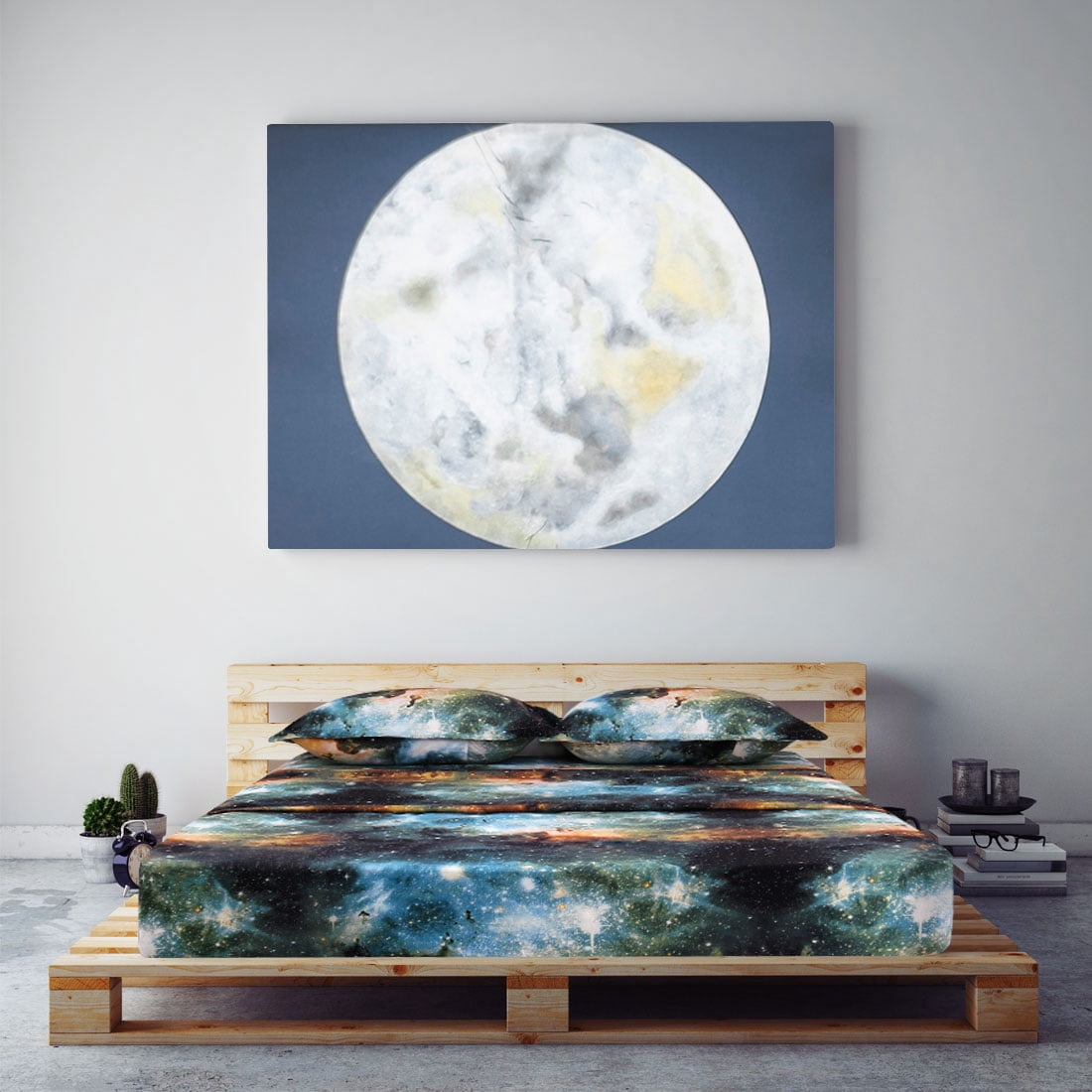 Unique Bargains Galaxy Print Bed Sheets Pillow Cases Bedding Set, Green, Queen