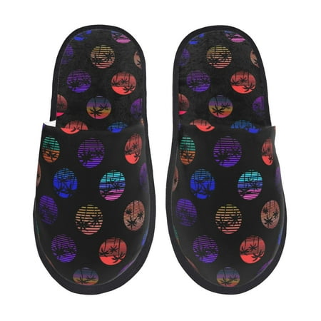 Balery 80s Style Palm Trees Slient Indoor Furry Fleece Comfort House Shoes Soft Non-Slip Home Shoes Cotton slippers House Slippers-- Large