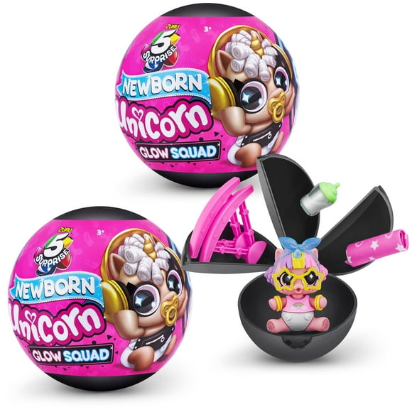 5 Surprise Licorn Squad Série 6 Nouveau-Né Licorne Éclat Squard (2 Pack) par Zuru Jouets de Collection Mystère Exclusifs Mini Capsule de Collection Phosphorescente