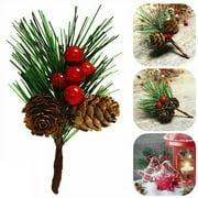 12Pcs Artificial Flower Christmas Green Red Berry Pine Cone Holly Branch Party Festive Home Decor