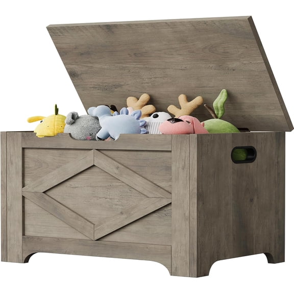 23.6" Storage Chest, Wooden Storage Bench with Safety Hinge, Easy Assembly, Large Toy Chest for Entryway, Living Room, Bedroom