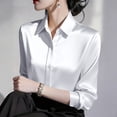 thumbnail image 2 of CaComMARK PI Women's Satin Blouse Long Sleeve Button Down Shirt Business Casual Dressy office Tops Date Night Going Out Outfits White, 2 of 6