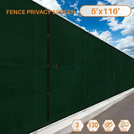 5  Feet x 116  Feet Dark Green Commercial Privacy Fence Screen Custom Available 3 Years Warranty 130 GSM 88% Blockage