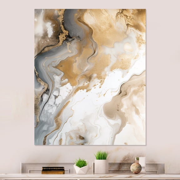 Designart "Marble Essence Gold and Grey V" Abstract Marble Metal Art Living Room