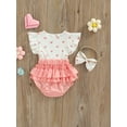 thumbnail image 4 of Spewahor Infant Girls Layette, Peach Heart Pattern Fake Two Pieces Romper and Bow Knot Headdress, 4 of 9