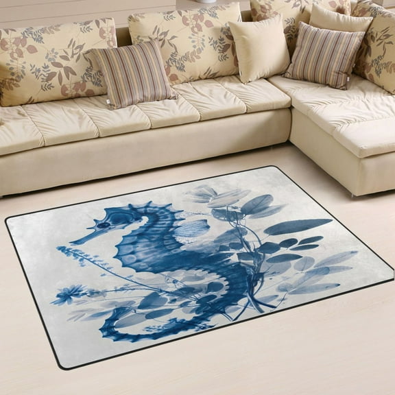 Ryvnso Seahorse and Floral Area Floor Mat Non-Slip Carpet Soft Rugs Doormats 31" x 20"