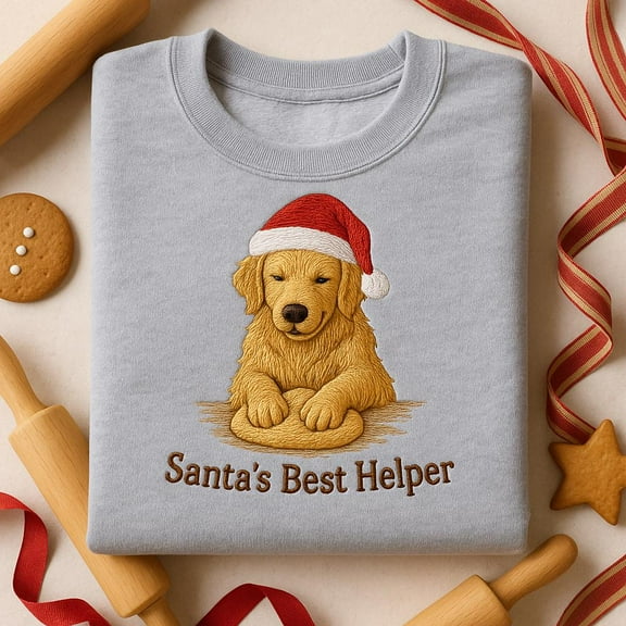 Santa's Best Helper Golden Retriever Embroidered Sweatshirt, Dog Christmas Sweater, Puppy Holiday Crewneck Gift