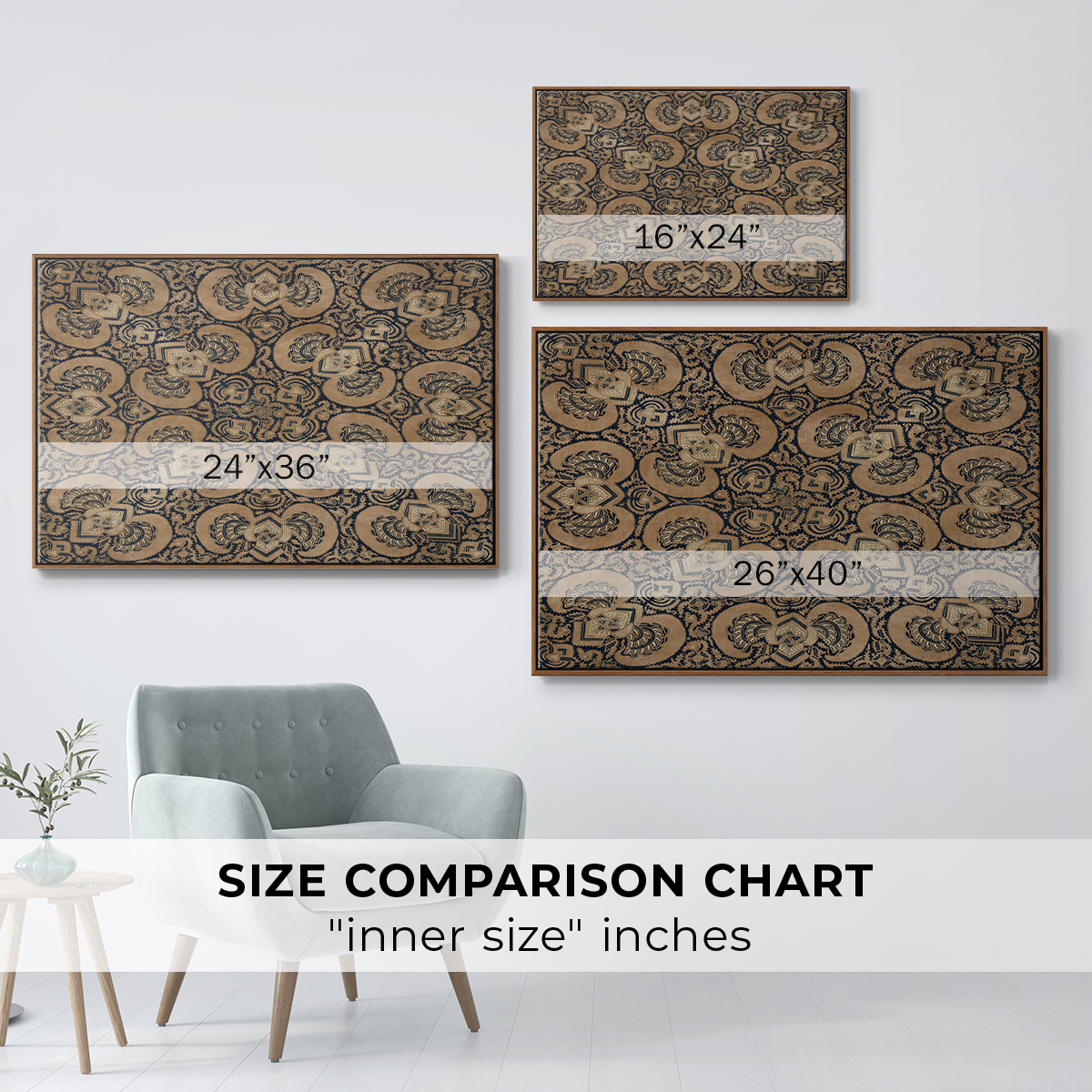 Vintage Abstract Print-III Framed in Walnut Wood Gallery Wrapped Canvas 27 in. x 41 in.