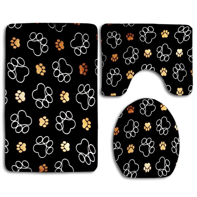ABPHQTO Huella de perro Juego de alfombras de baño de 3 piezas Alfombra de baño Alfombra de contorno y tapa de inodoro