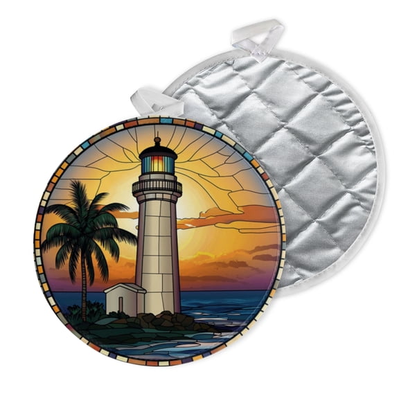 2 PCS Pot Holders for Kitchen,Potholders Sets with Hook for Oven,Cooking,Baking,Oregon Lighthouse On Sunset Background