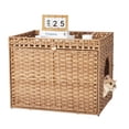 thumbnail image 2 of Hidden Cat Litter Box Enclosure Furniture, Handwoven Rattan Cats Litter Box Cabinet with Mat, Large Indoor Cat House with Fence, Cats Washroom Furniture for Living Room Apartment, 2 of 8