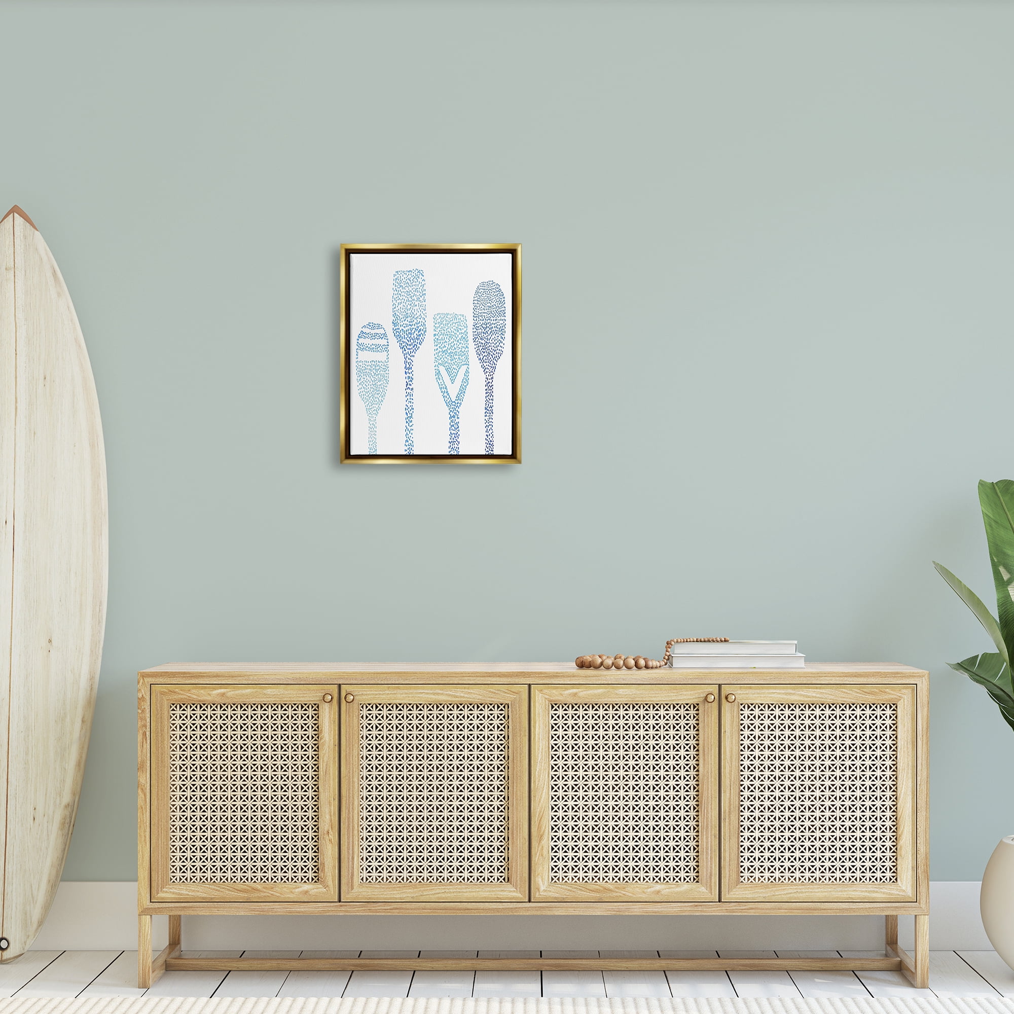 Stupell Boat Oars Abstract Stipple Pattern Landscape Painting Gold Floater Framed Art Print Wall Art