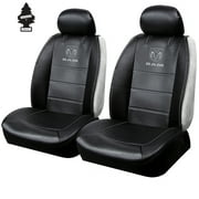 New Pair Dodge RAM Logo Black Synthetic Leather Sideless Car Truck Front Seat Covers Bundle Set Universal Size
