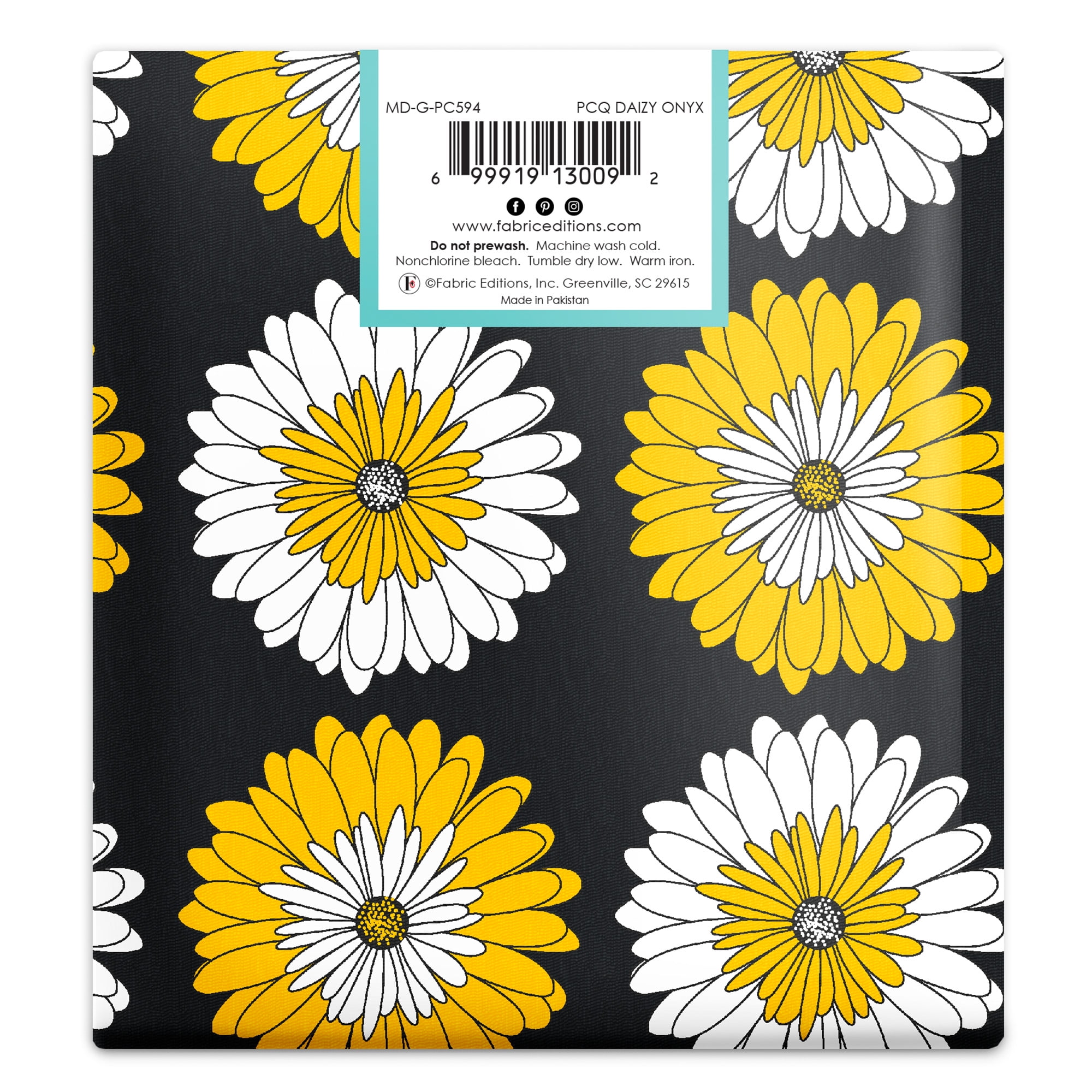 Create It 18"x21" Cotton Daisy Precut Sewing & Craft Fabric, Black 10 Pieces