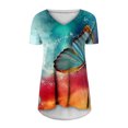 thumbnail image 3 of Camiseta de manga corta con estampado étnico vintage y cuello en V informal de moda sexy de verano para mujer Top Pompotops hkajfhjk466694, 3 of 4