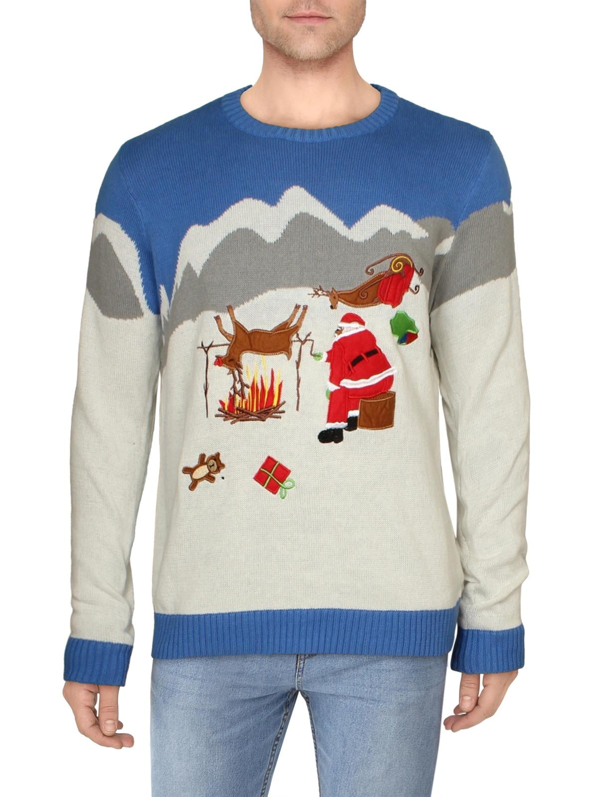 Unisex Adult Novelty Reindeer Fun Xmas Festive Christmas Sweatshirt Jumper Blue 