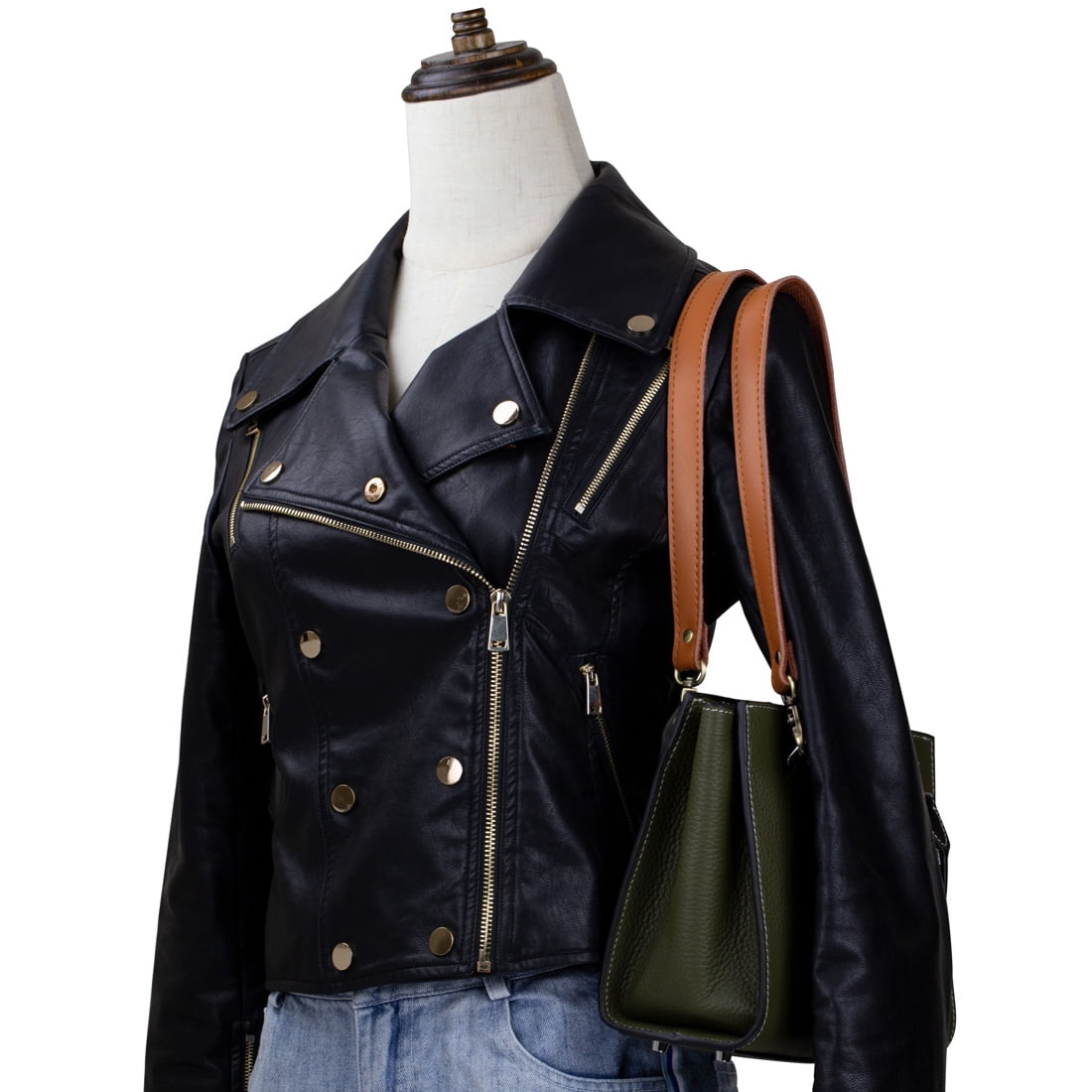 ALLZEDREAM Genuine Cowhide Leather Shoulder Strap 2-Pack with Canvas Backing & Antique Brass Clasps (23.6"x0.8")