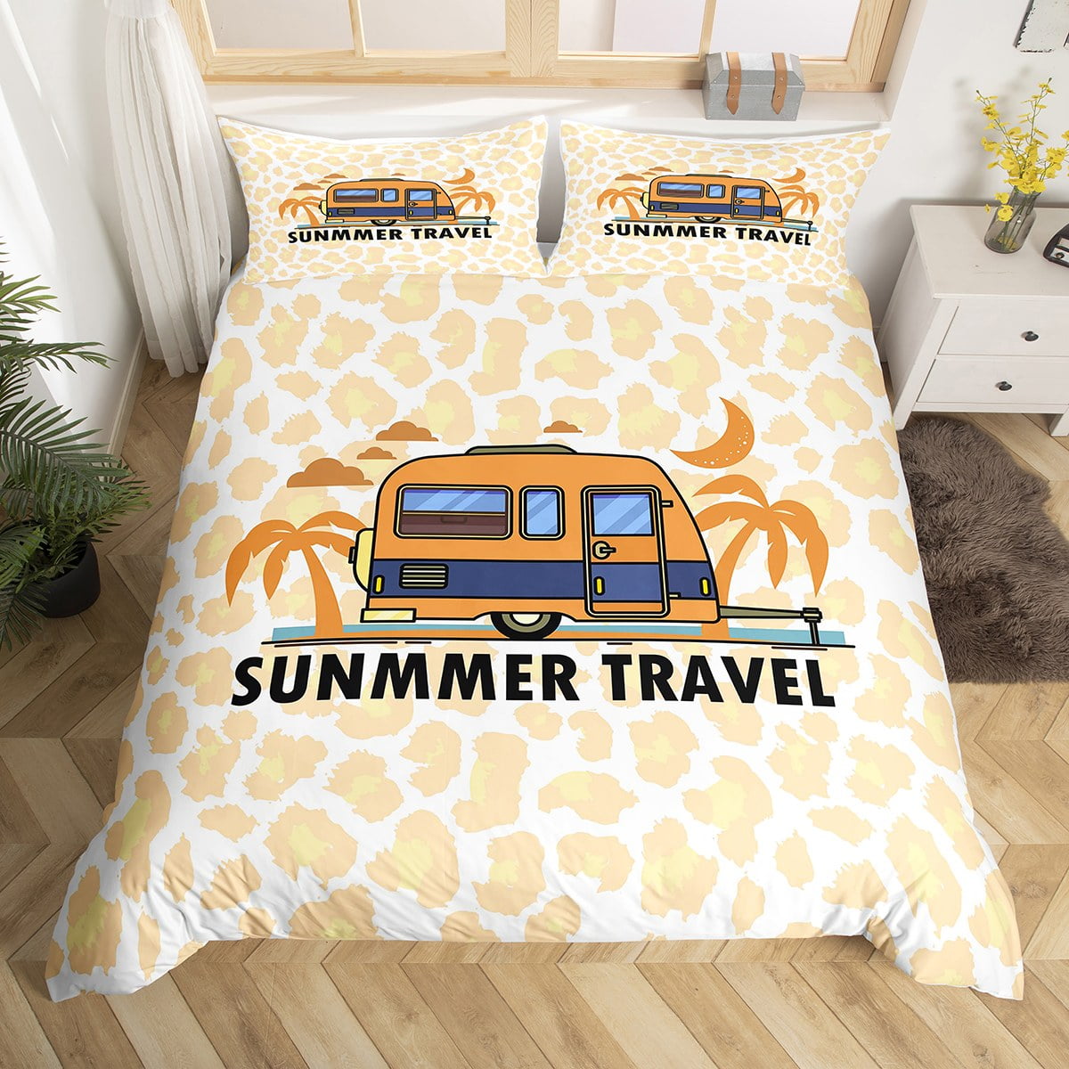 Rv Summer Camping Bedding Set Queen Size Happy Camping Comforter Cover