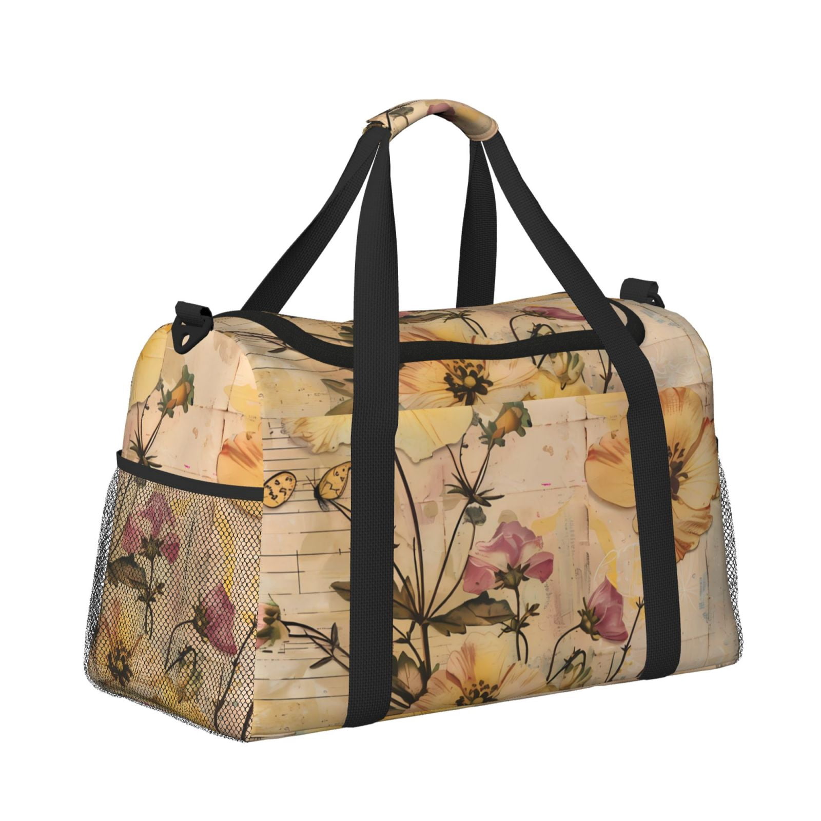 Fuzoiu Vintage Floral Butterfly Collage Print Travel Duffle Bag,Carry On Tote Bags,Duffel Bag,Sport Gym Bag, Hospital Bag for Labor and Delivery, Overnight Bag,Luggage Bag