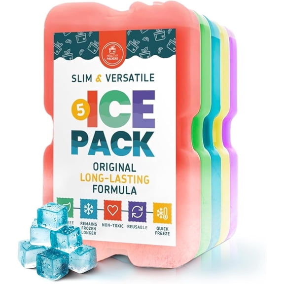 Healthy Packers Ice Pack for Lunch Box - Freezer Packs - Original Cool Pack | Slim & Long-Lasting Ice Packs for Your Lunch or Cooler Bag (5 Pack-MultiColor)