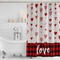 thumbnail image 3 of Valentines Day Shower Curtain, Waterproof Shower Curtains for Bathroom, Red Love Hearts Wooden Plaid Rustic Washable Fabric Bathtub Curtain Set Bath Decor with 12 Hooks Long 72"x84", 3 of 8