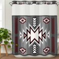 thumbnail image 3 of Red Gray No Hook Shower Curtain Waterproof,Bathroom Curtains with Snap in Liners and See Through Top Window,Southwest Retro Ethnic AztecTexture Bohemian Hotel Style Bathtub Curtains Shower 66"Wx72"L, 3 of 8