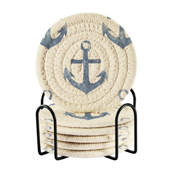 6 coil coasters 3.94x3.94x0.24 inch water coasters Drink coasters with cup holders Absorbent coasters Heat resistant for bar protection Blue Anchor