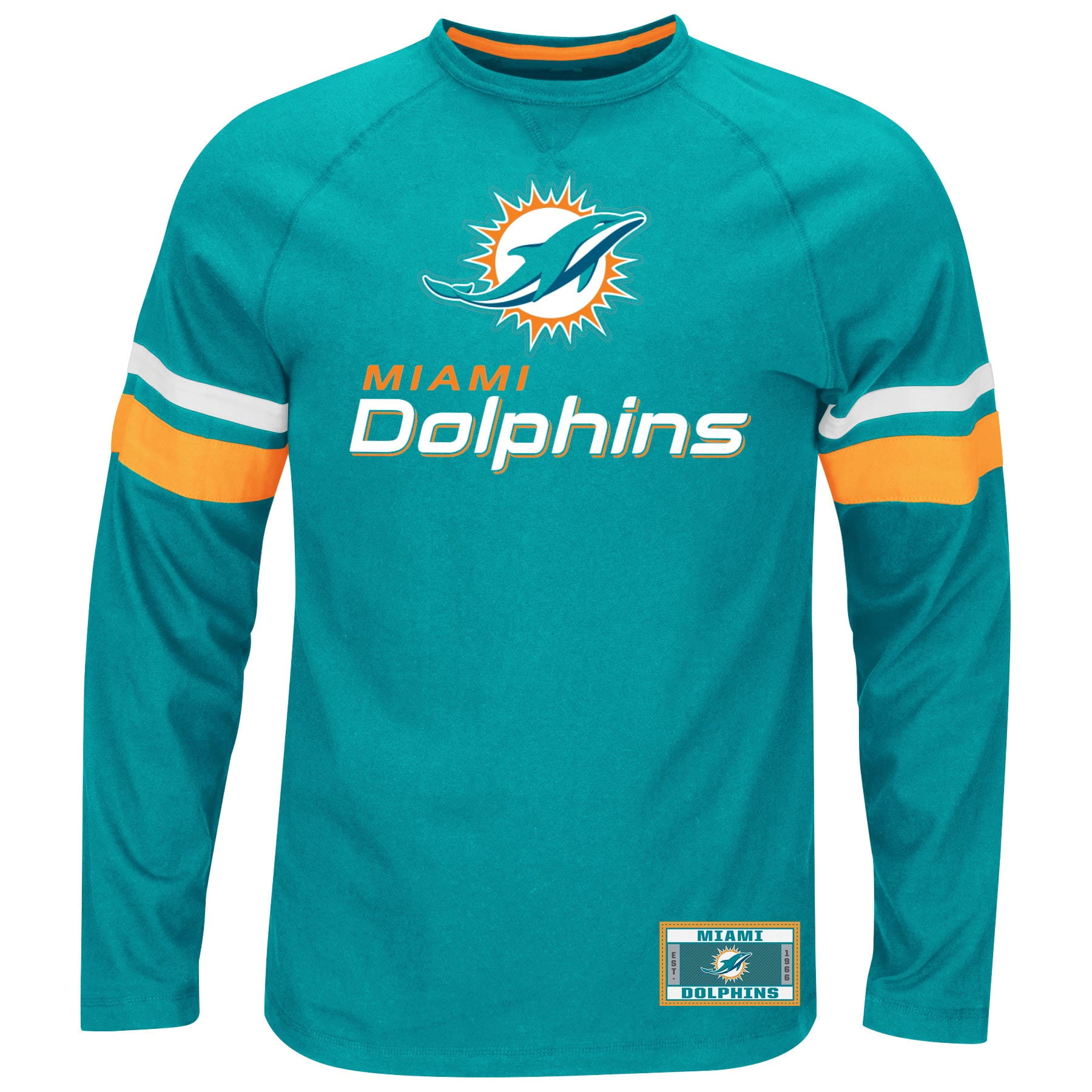 Miami Dolphins Power Hit Long Sleeve NFL T-Shirt With Felt Applique ...