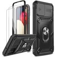 thumbnail image 1 of Galaxy A02S Phone Case, A02S Case with Slide Camera Cover + [2 Packs] Tempered Glass Screen Protector, FFIY 360 Full Body Military-Grade Phone Case with Kickstand for A02S (Not Fit A02), Black, 1 of 9