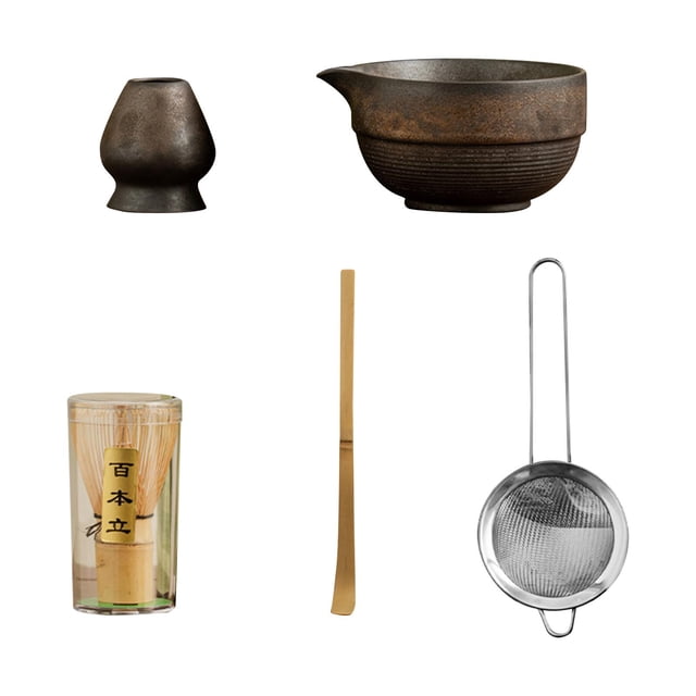 5pcs Japonese Ceremonial Ceremonial Bowl Kit completo Bambú Matcha Batch y Holder Set tradicional Matcha
