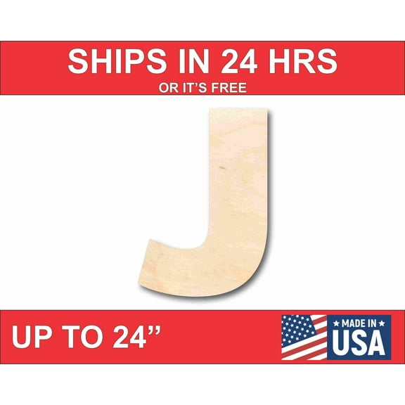 Unfinished Wood Block Letter J - Craft - up to 46" DIY 4" / 1/2"