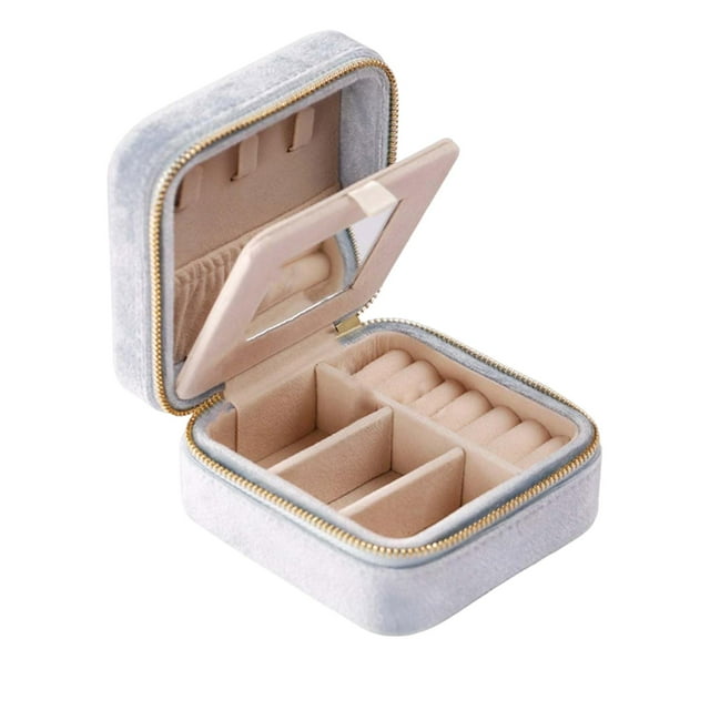 Caja organizadora , con espejo, ligera, portátil, pequeña caja de joyería de viaje para pulseras, bodas, cumpleaños, niñas Azul SM SunniMix Organizador de joyas